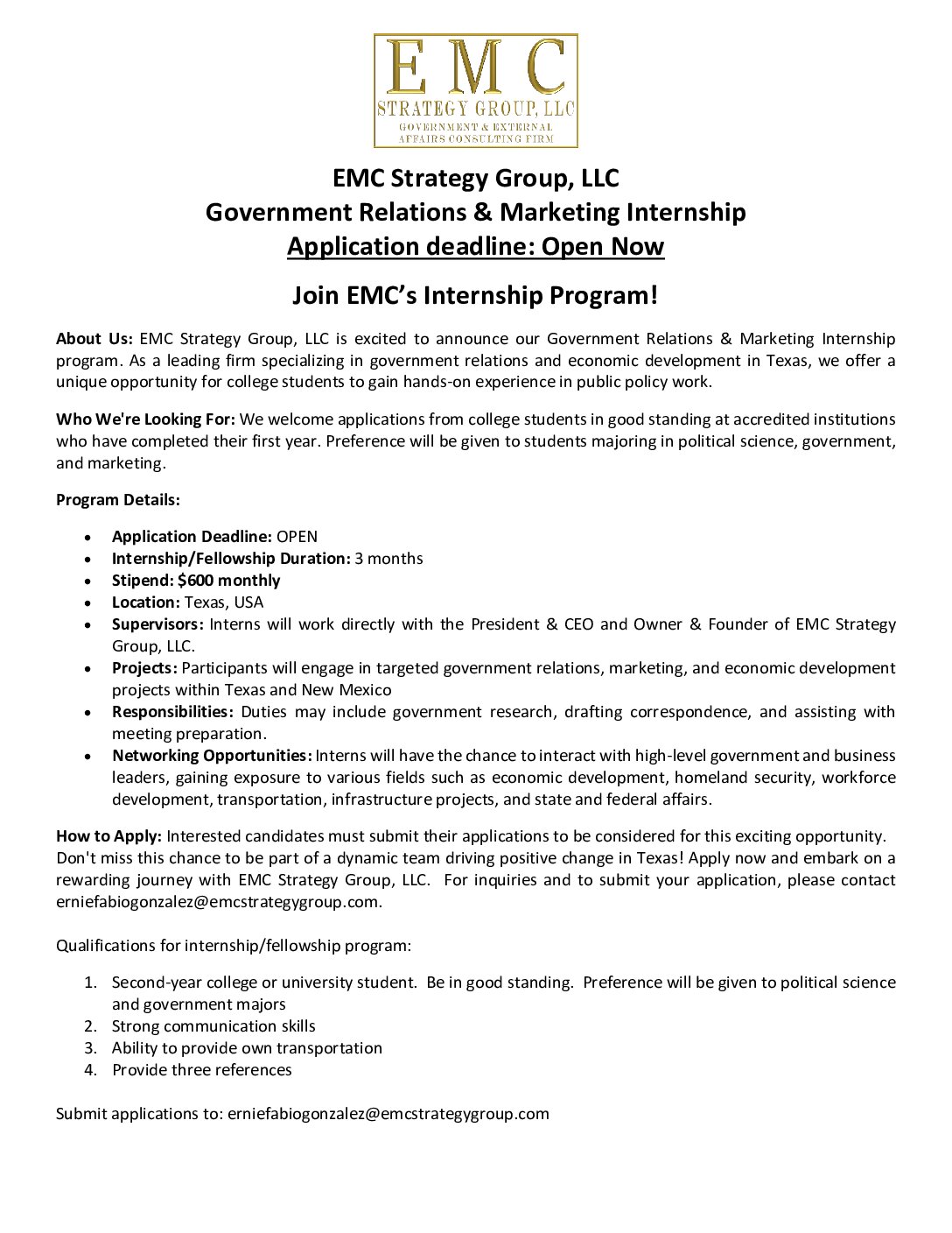 EMC Internship Program Application 2026